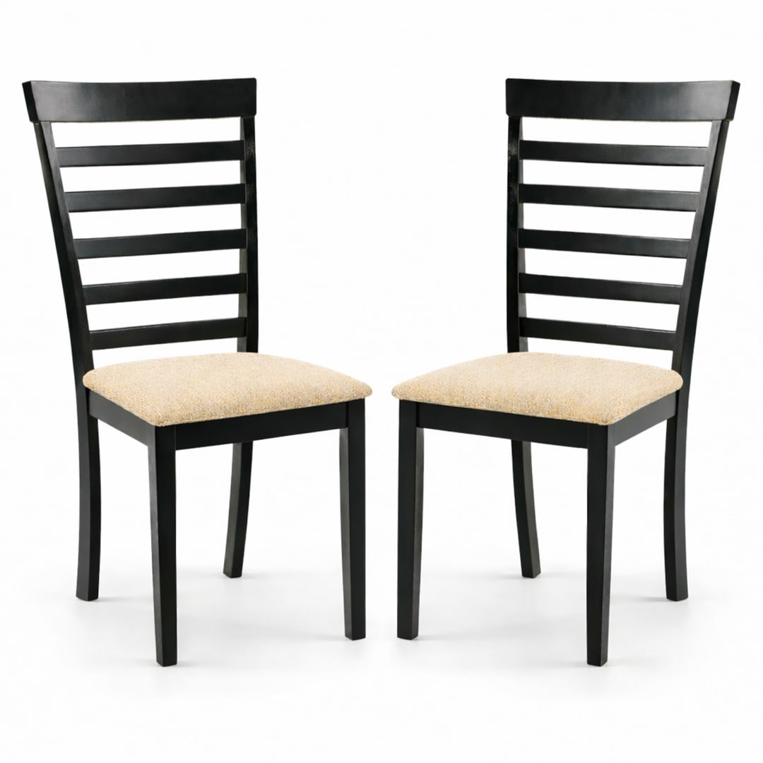 Traditional Dining Chairs, Set of 2, Black Finish with Beige Polyester Upholstered Seats Solid Rubberwood