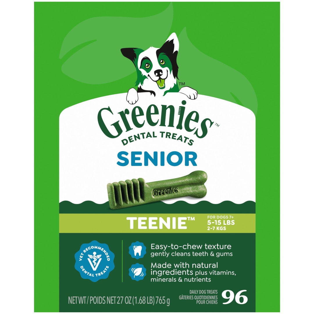 GREENIES Aging Care TEENIE Natural Dog Dental Care Chews Oral Health Dog Treats, 27 oz. Pack (96 Treats)