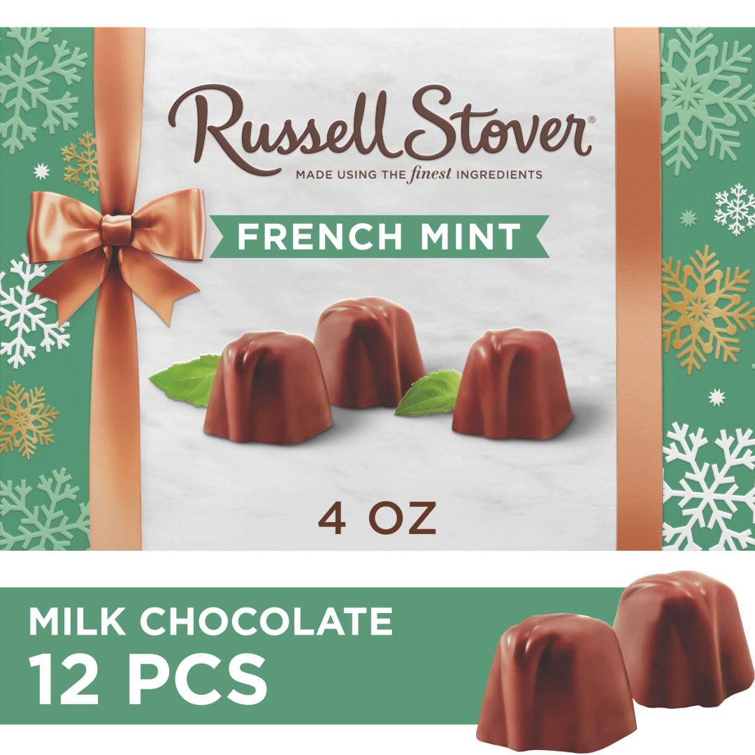RUSSELL STOVER Christmas French Mint Milk Chocolate Candy Gift Box, 4 oz.