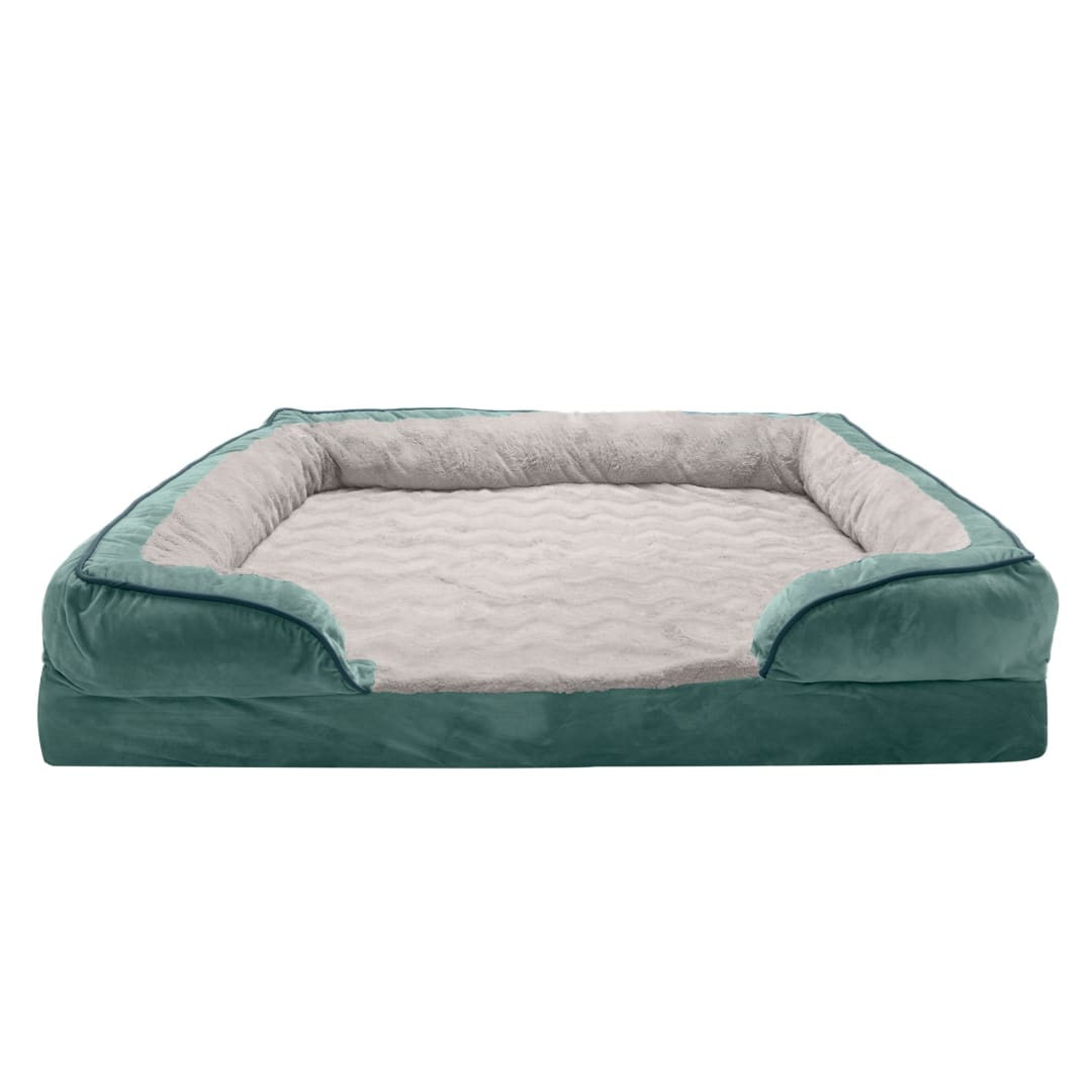 FurHaven Velvet Waves Perfect Comfort Sofa Pet Bed, Celadon Green, Jumbo Plus