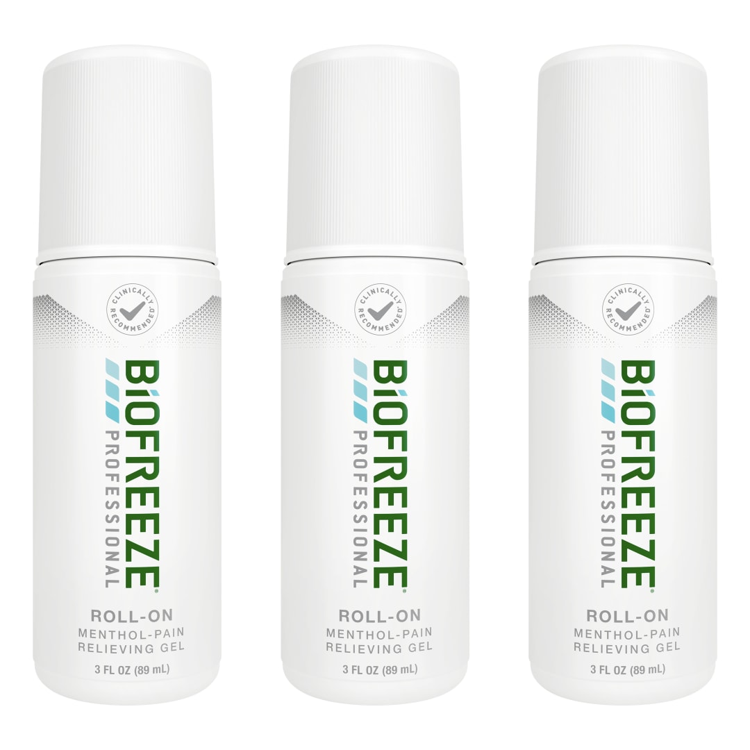 Biofreeze Professional Pain Relief Roll-On, 3 oz. Bottle, Green, Pack of 3