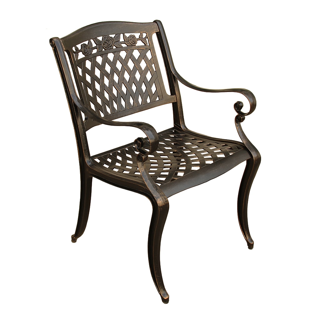 Rose Ornate Traditional Outdoor Mesh Lattice Aluminum Bronze Dining Chair
