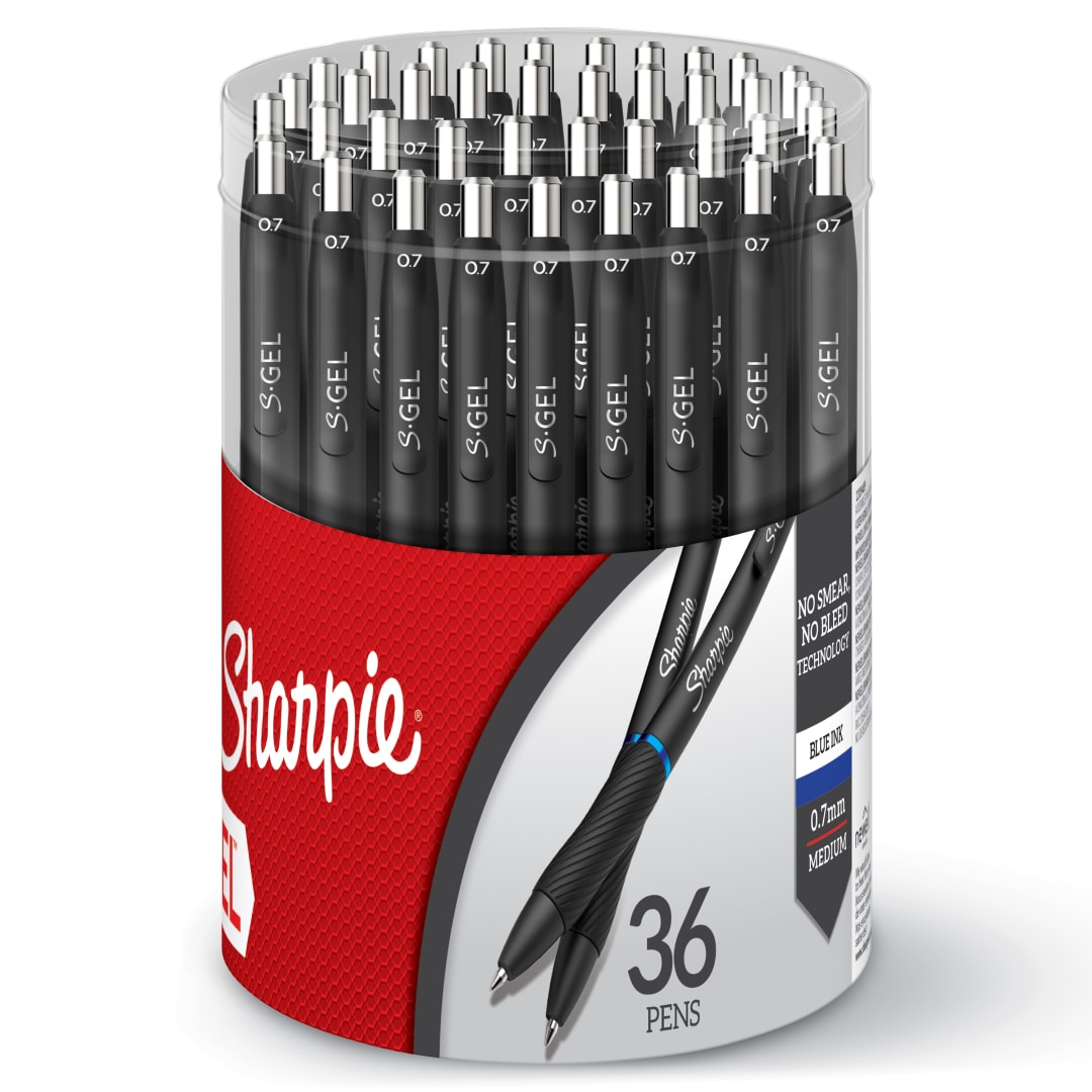 Sharpie® S-Gel Pens, Gel Pens, Medium Point (0.7mm), Blue Ink Gel Pen, 36 Count