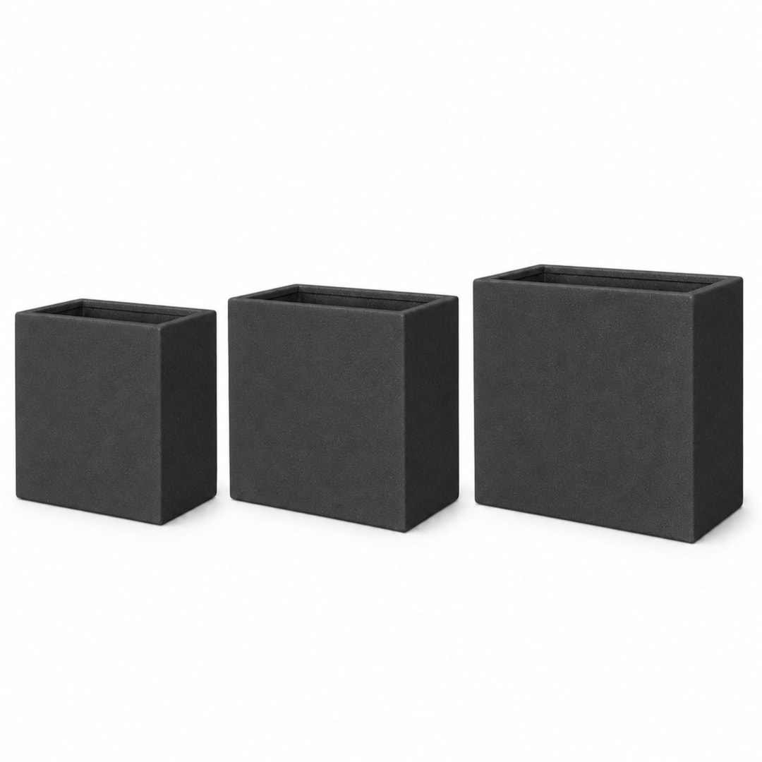 Set of 3 Rectangular Polystone Indoor/Outdoor Planters, Black