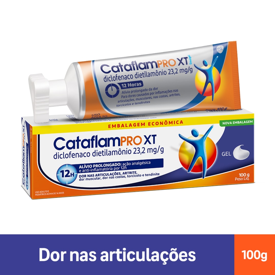 CataflamPRO XT Emulgel 12 horas Analgésico Anti-Inflamatório para Tratamento da Inflamação Muscular e Dor nas Articulações com 100g