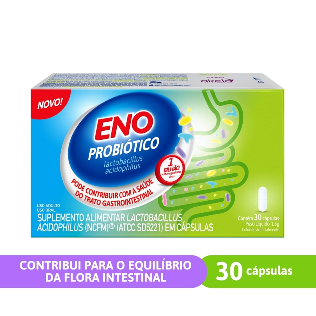 Eno Probiótico Suplemento Alimentar para Saúde Gastrointestinal com 30 cápsulas.
