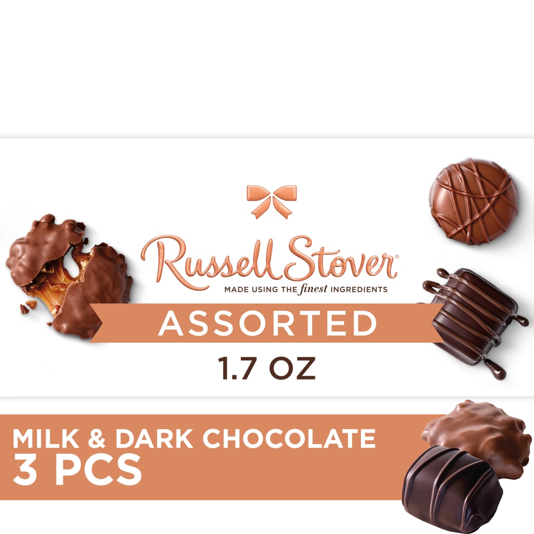 RUSSELL STOVER Christmas Assorted Milk & Dark Chocolate Candy Gift Box, 1.7 oz.