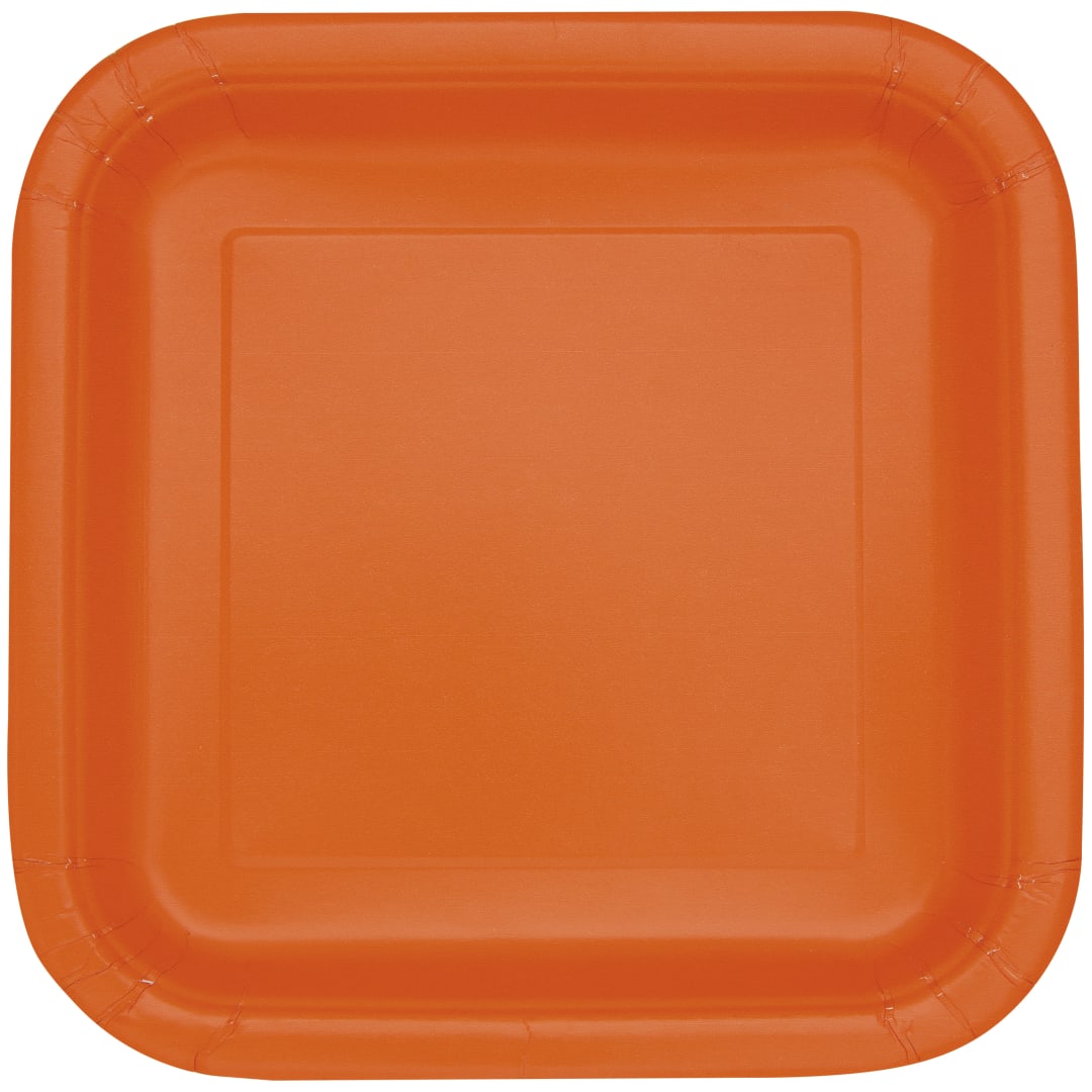 Pumpkin Orange Solid Square 9" Dinner Plates, 14ct