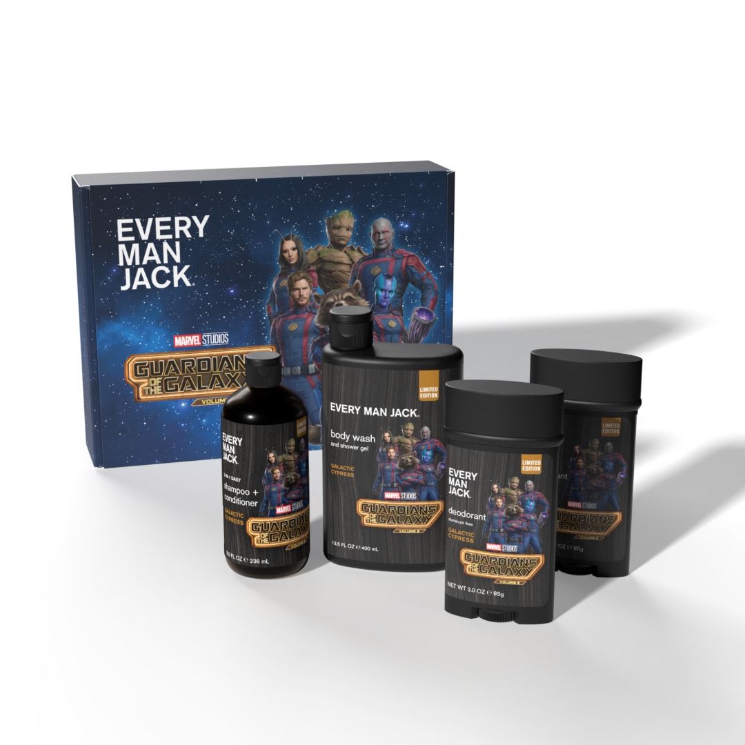 Every Man Jack Guardians of the Galaxy Body Set - Perfect for Every Guy & Marvel-Lover - Bath and Body Marvel Gift Set with Clean Ingredients & Incredible Scents - Includes Body Wash, Shampoo & Deodorant 2-Pack