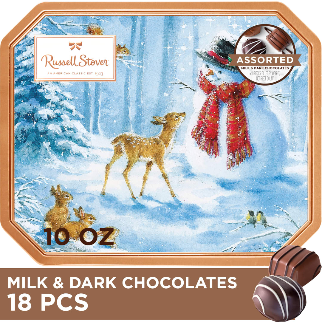 RUSSELL STOVER Christmas Traditional Classic Assorted Milk & Dark Chocolate Candy Gift Tin, 10 oz.