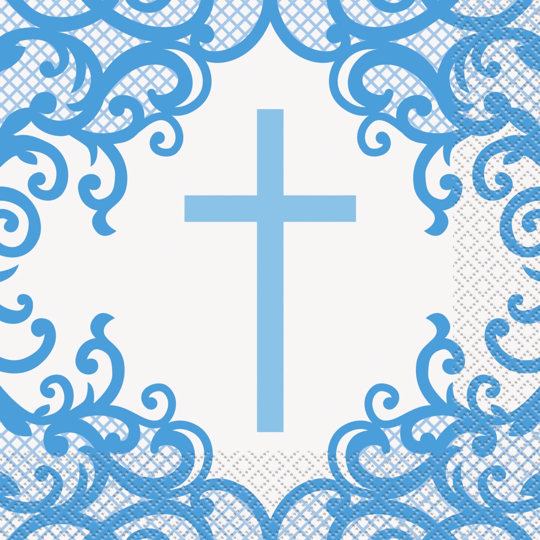 Fancy Blue Cross Luncheon Napkins, 16ct