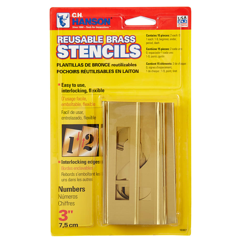 Stencil Set-Numbers 3" Brass 15Pcs. Carded