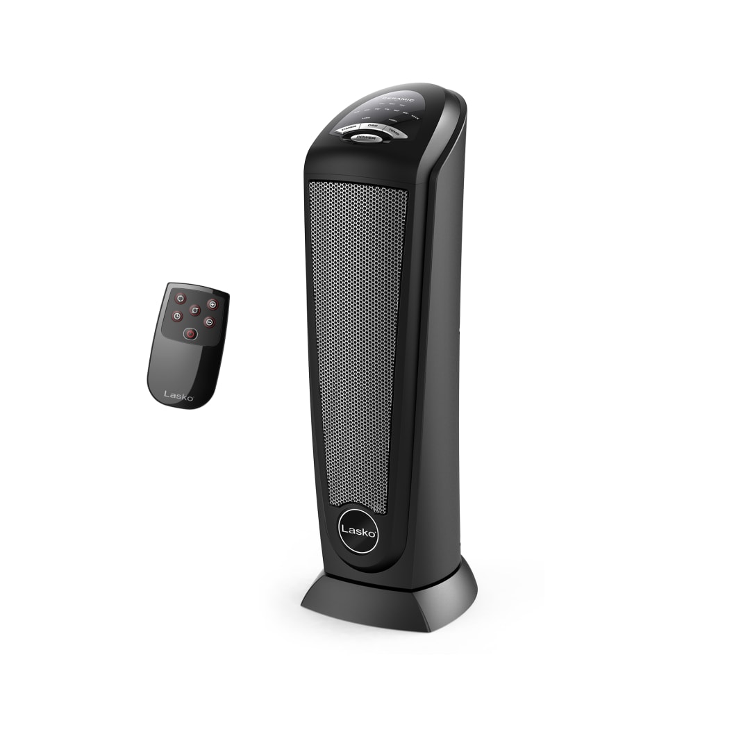 Lasko 23" 1500W Oscillating Ceramic Tower Space Heater with Remote Control, Black