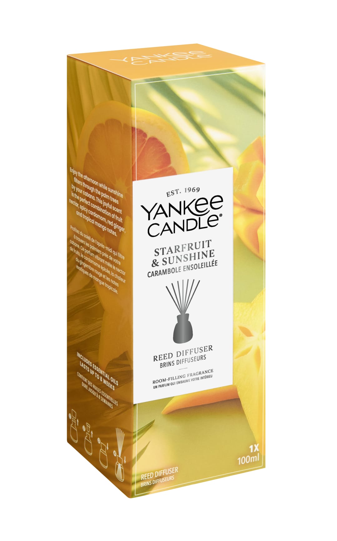 Yankee Candle Difusor de varillas | Starfruit & Sunshine | Para espacios pequeños a medianos | Hasta 10 semanas de fragancia
