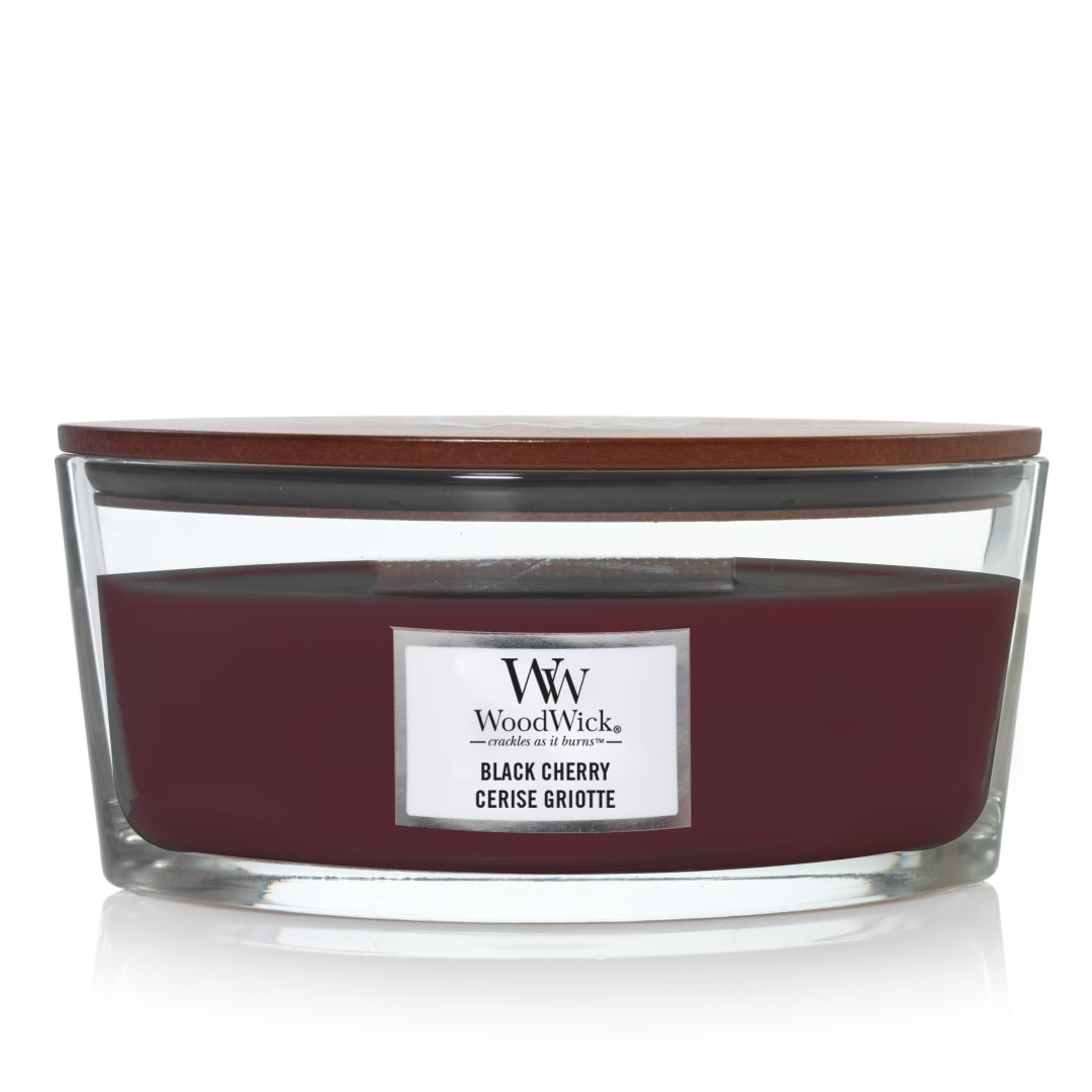 WoodWick Ellipse Vela perfumada | Cereza negra | con mecha crepitante | Tiempo de combustión: hasta 50 horas