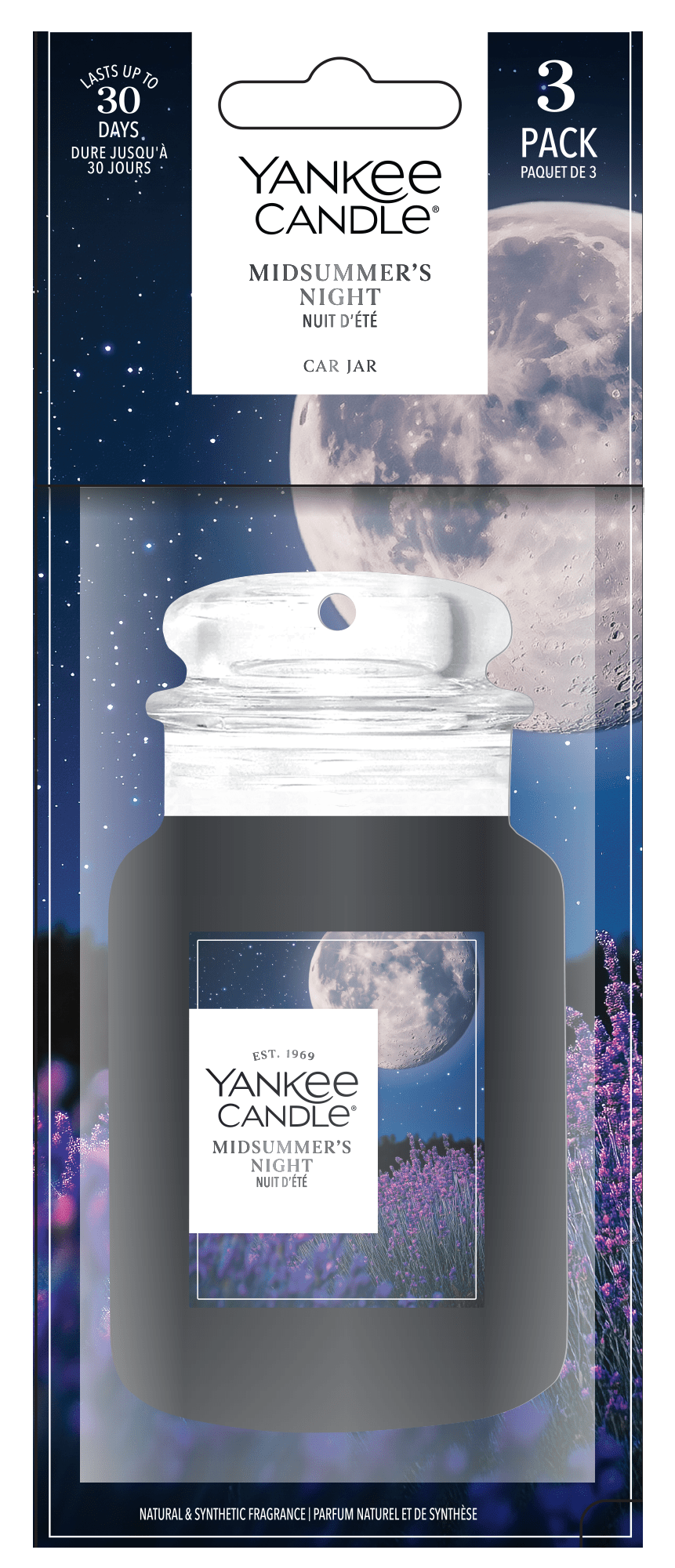Yankee Candle Car Jar ambientador | Midsummer's Night | Para coches y espacios pequeños en casa | Hasta 30 días | Paquete de 3