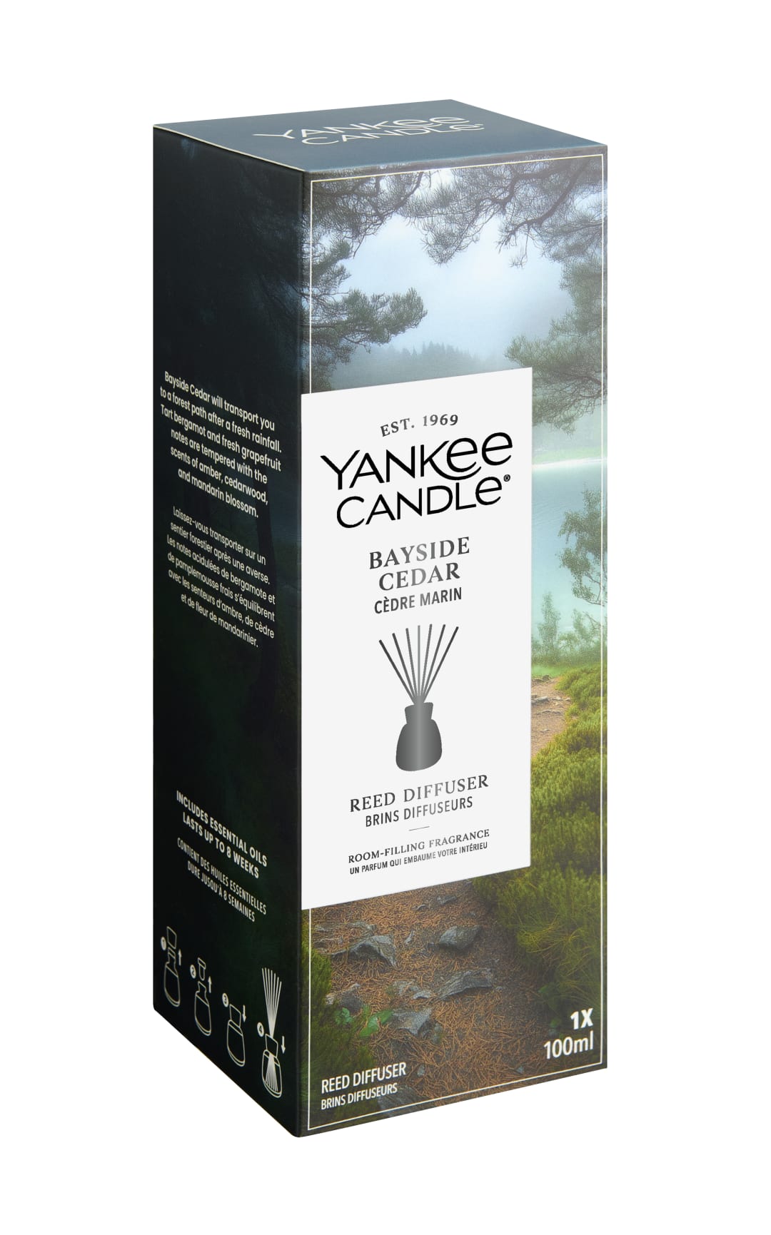 Yankee Candle Difusor de varillas | Bayside Cedar | Para espacios pequeños a medianos | Hasta 10 semanas de fragancia