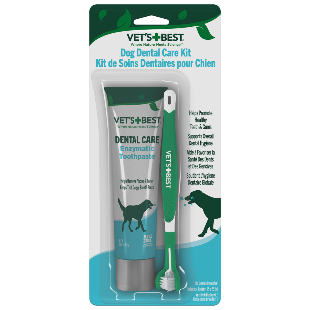 Vet’s Best Dog Toothbrush and Enzymatic Toothpaste Set - Teeth Cleaning and Fresh Breath Kit with Dental Care Guide - Vet Formulated