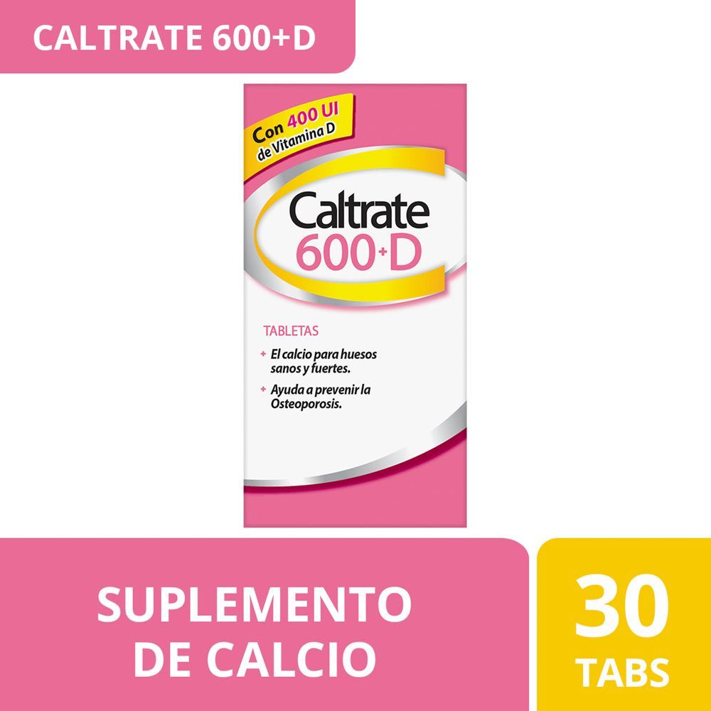 Caltrate Suplemento de Calcio 600 +D 600mg / 400 UI Frasco con 30 tabletas
