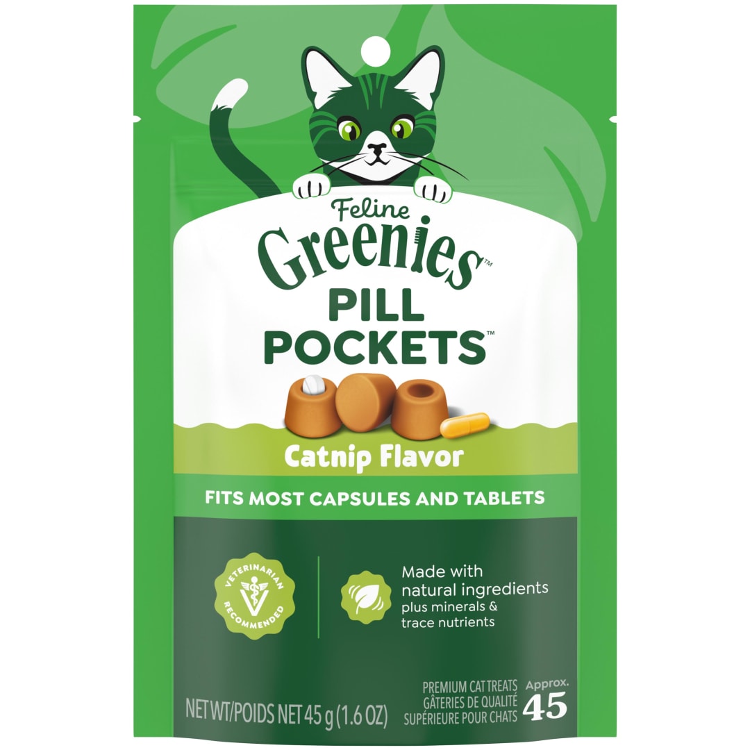 FELINE GREENIES PILL POCKETS for Cats Natural Soft Cat Treats, Catnip Flavor, 1.6 oz. Pack (45 Treats)