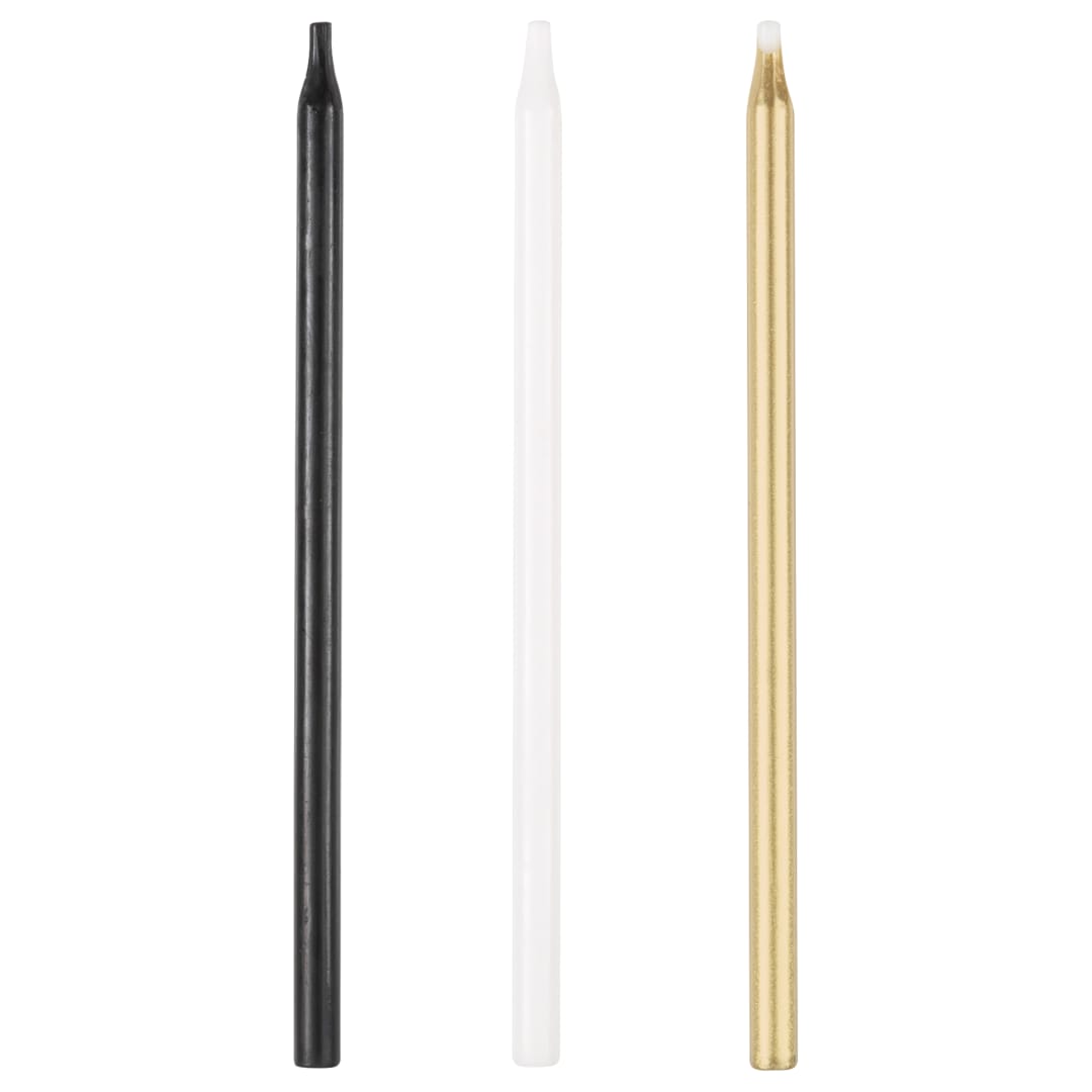 Black, Gold, &amp; White Assorted 5" Birthday Candles, 20ct