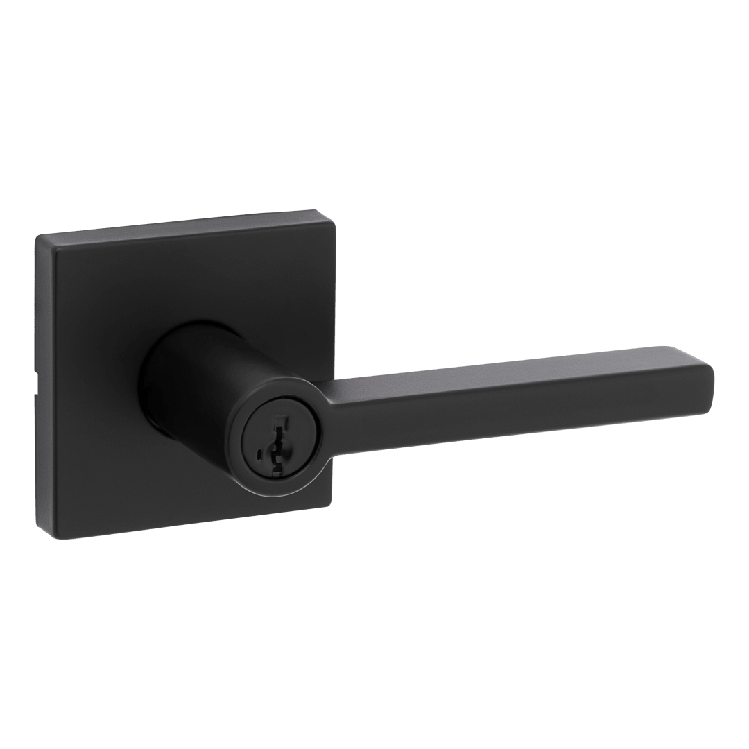 Halifax Keyed Storeroom Lever featuring SmartKey Security™ in Matte Black
