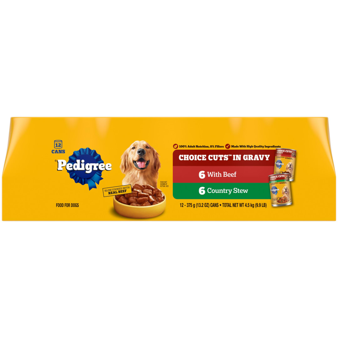 PEDIGREE CHOICE CUTS IN GRAVY Adult Canned Soft Wet Dog Food Variety Pack, with Beef and Country Stew, 13.2 oz. Cans 12 Pack