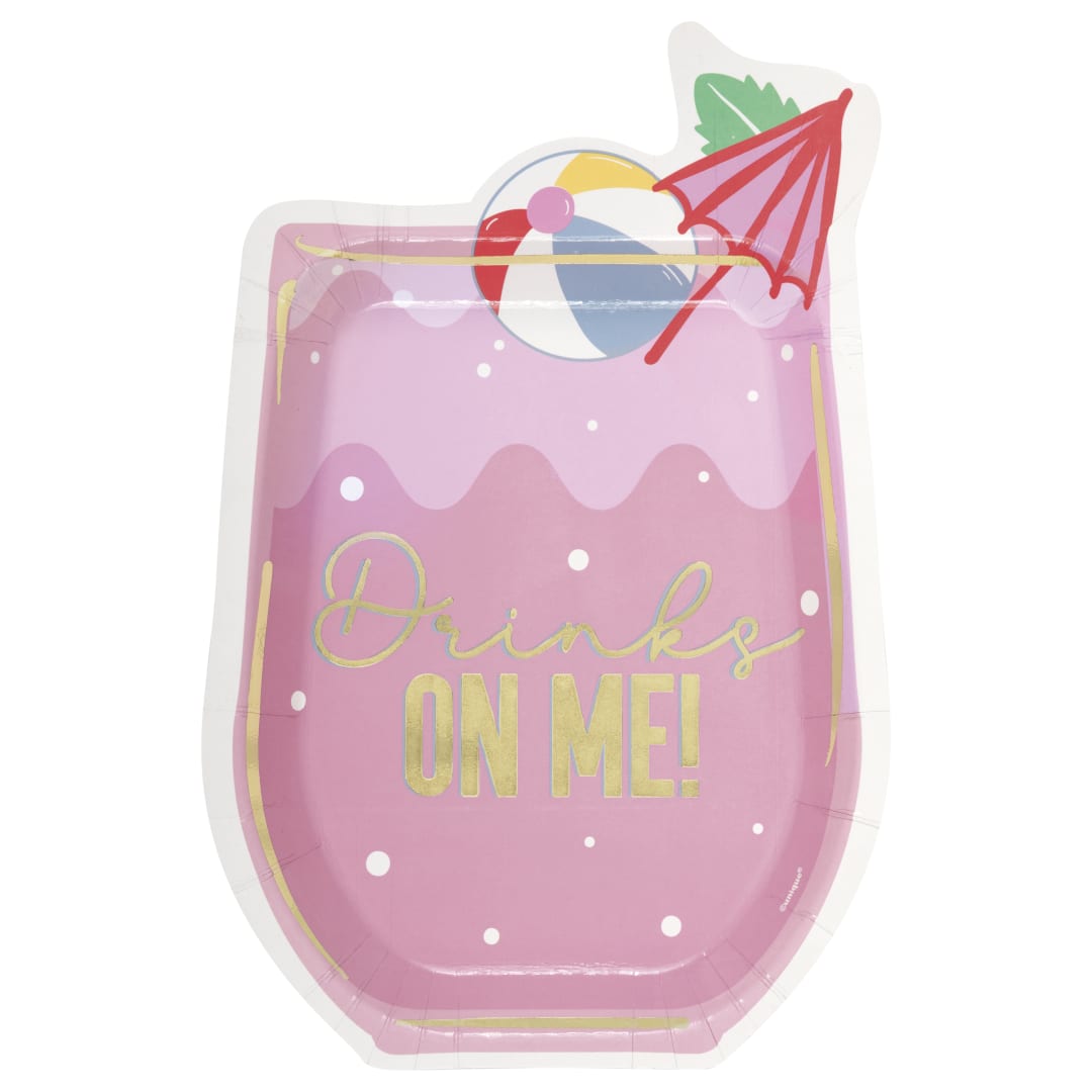 Summer Chic "Drinks on Me" Drink-Shaped 6.5" x 9.75" Dinner Plates, 8ct - Foil Stamping