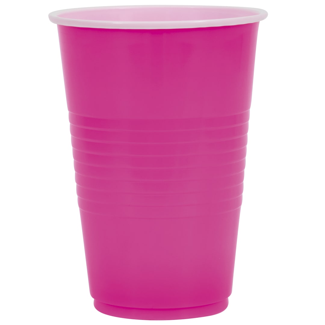 Neon Pink Solid 16oz Plastic Party Cups, 50ct