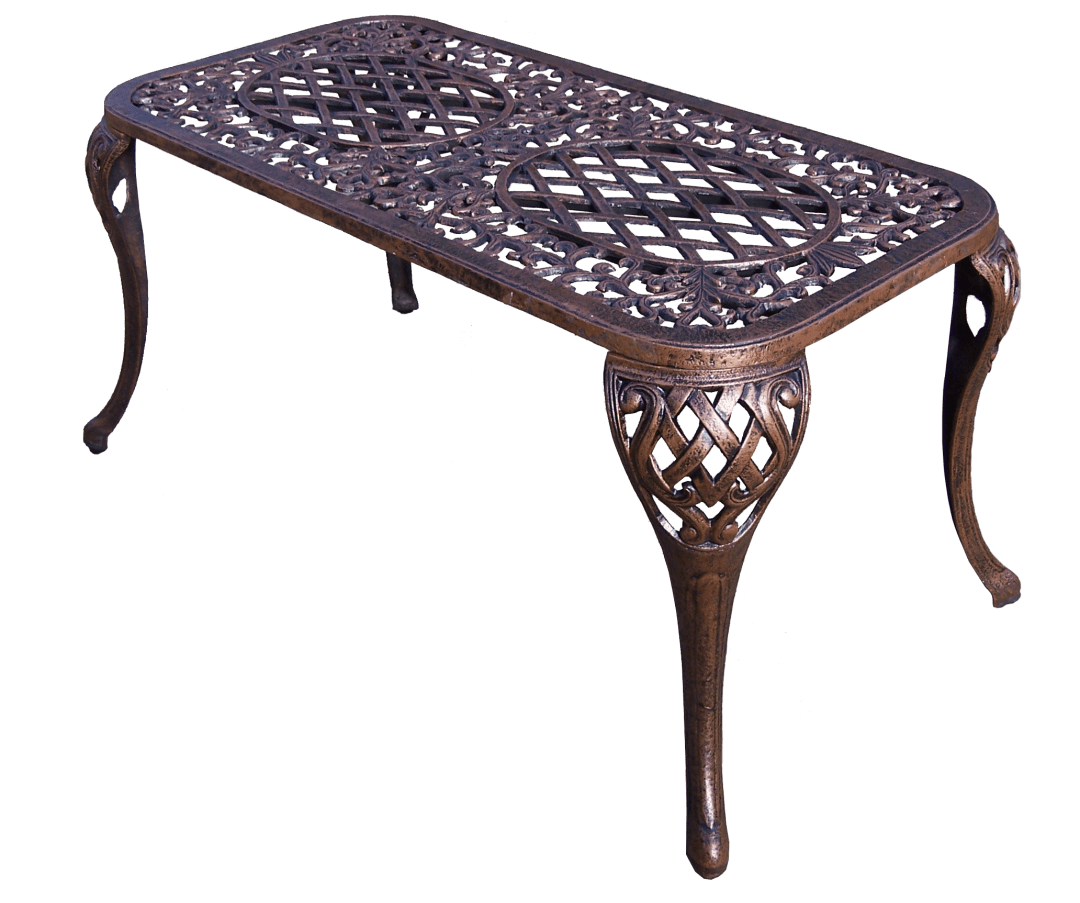 Ornate Cast Aluminum Metal Rectangular Bronze Patio Coffee Table