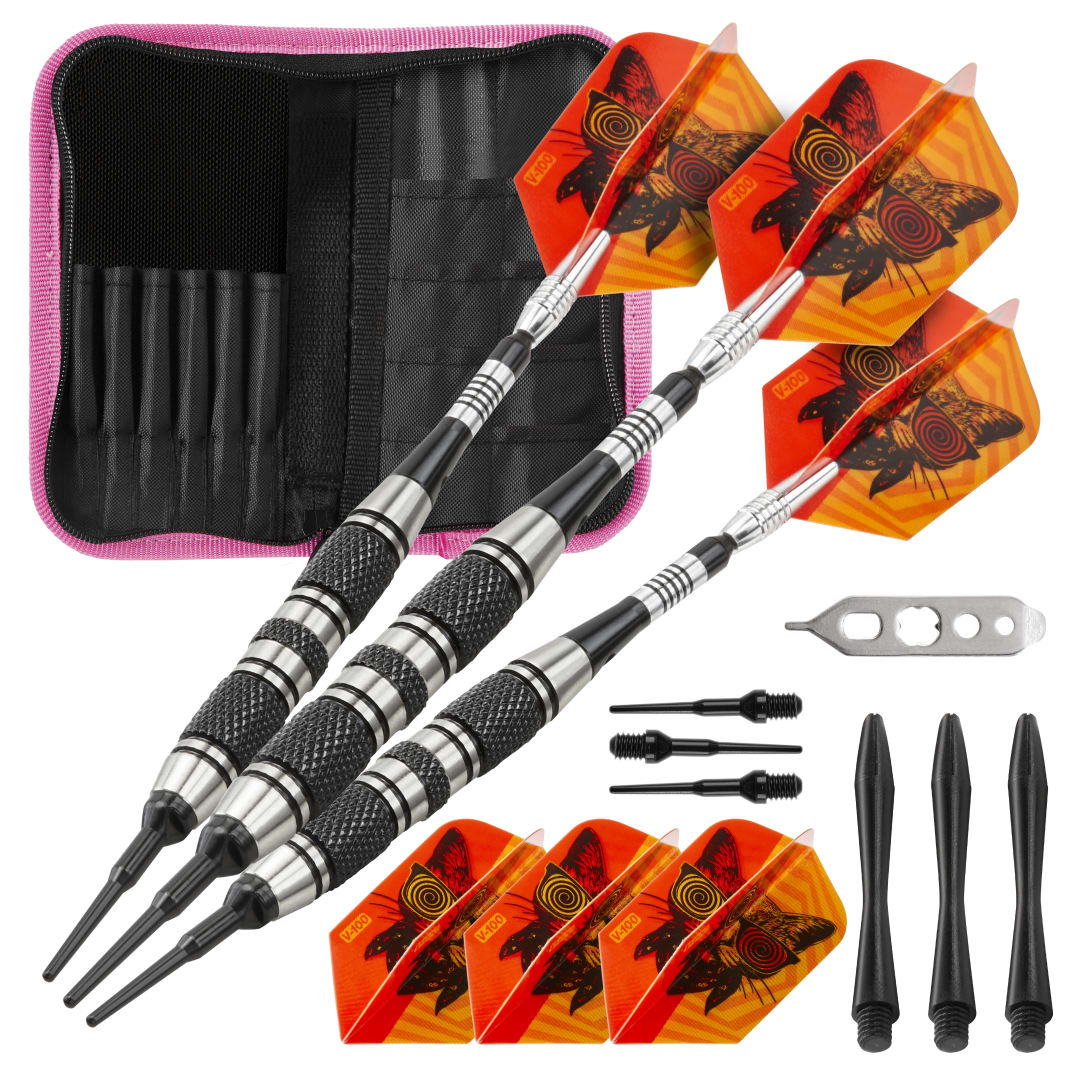 Viper The Freak Soft Tip Darts 3 Knurled Rings Barrel 18 Grams and Casemaster Deluxe Pink Nylon Dart Case