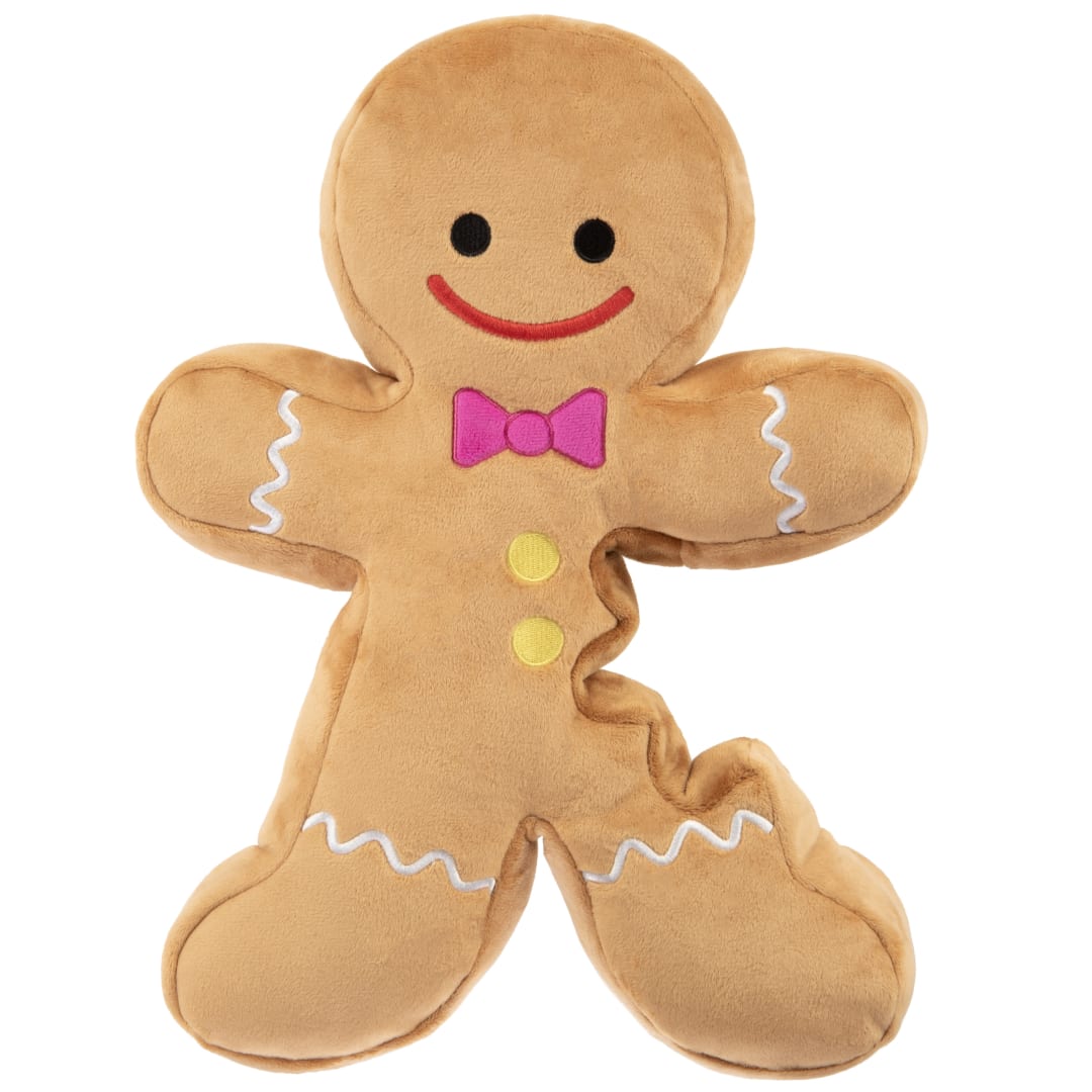 goDog Costco Assortment Holiday Collection Gingerbread Man Squeaky Dog Toy, Plush with Chew Guard Technology, Brown, Jumbo