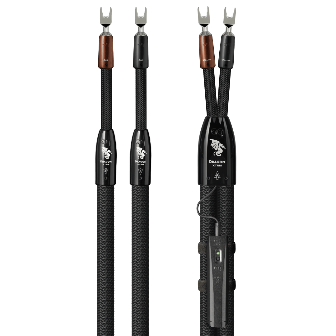 AudioQuest Dragon XTRM Speaker Cable w/ ZERO-Tech for Full-Range or Treble (15', 2 x Male Multi-Spade, Silver)
