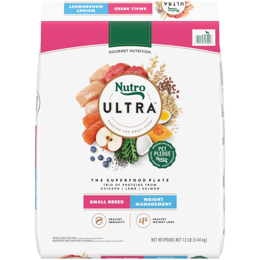 Nutro Ultra Adult Weight Management Small Breed Dry Dog Food, Chicken, Lamb and Salmon, 12 lb Bag