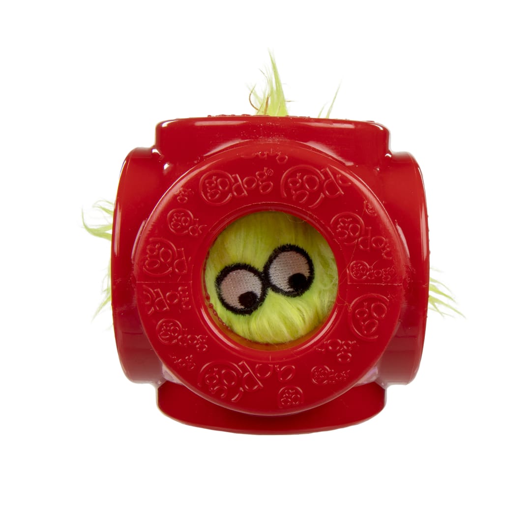 goDog Holiday Collection goDog Cage Ball 2-in-1 Dog Toy with goDog Furballz Plush Squeaky Dog Toy, Small, Red