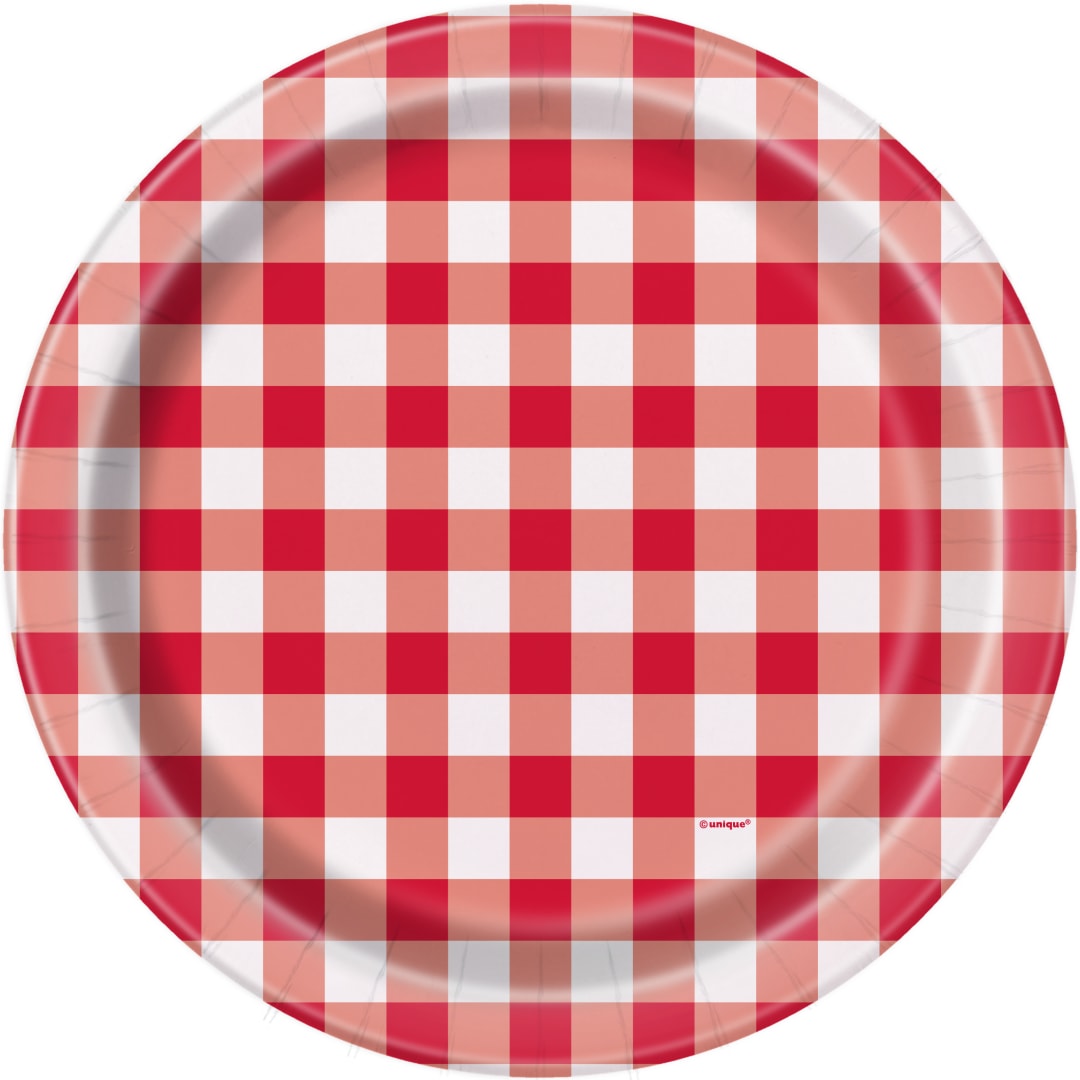 Red Gingham Round 9" Dinner Plates, 8ct
