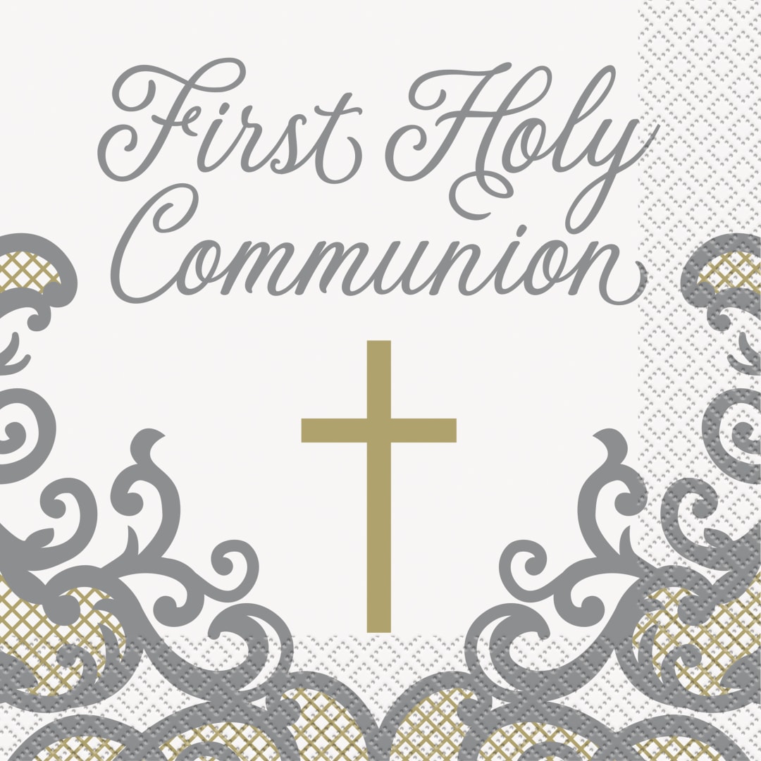 Fancy Gold Cross First Holy Communion Luncheon Napkins, 16ct