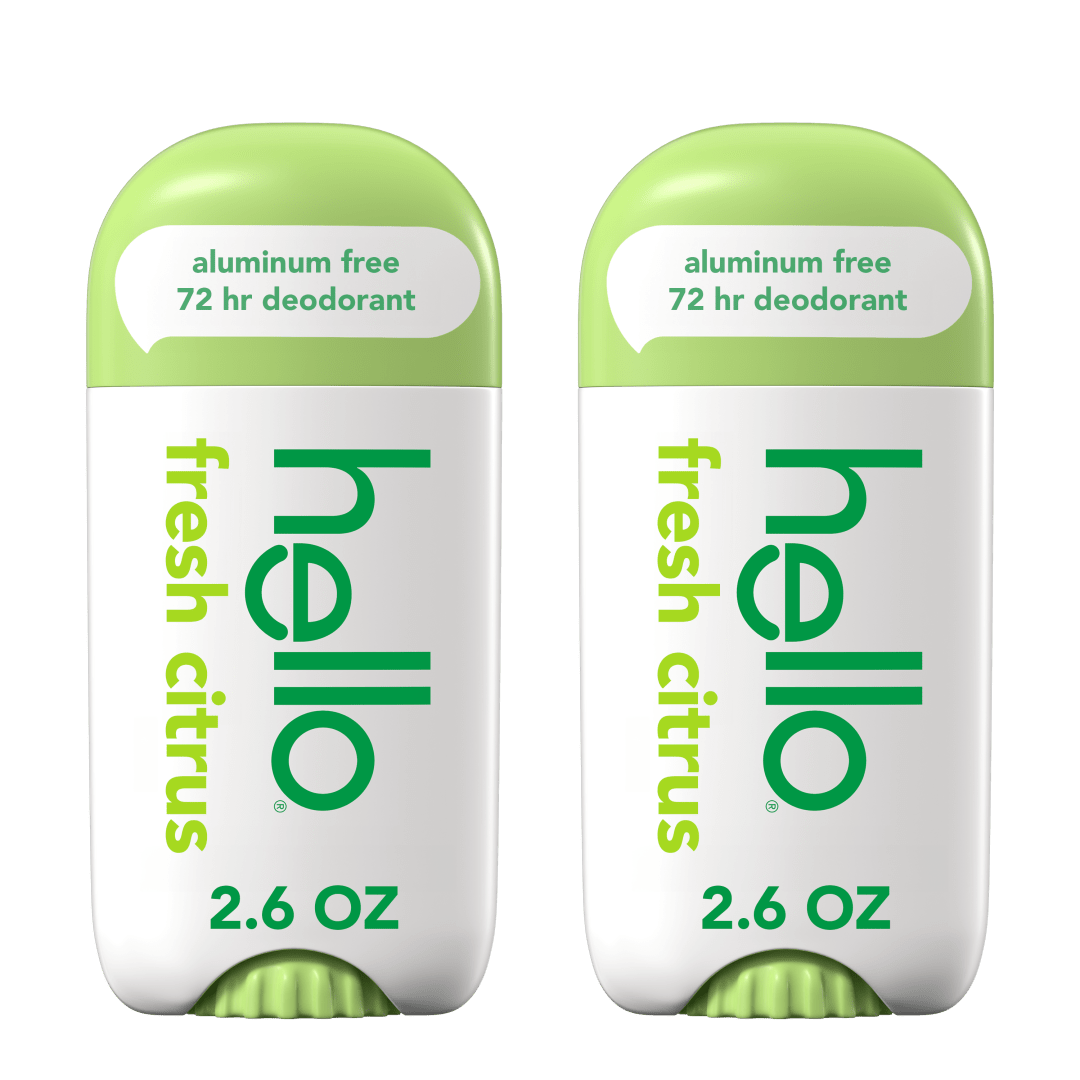 hello Fresh Citrus Aluminum Free Deodorant for Women and Men, 72-Hour Deodorant, Only 9 Ingredients, Baking Soda Free, Enriched with Shea Butter, Vegan, 2.6 oz Stick Deodorant (2 Pack)