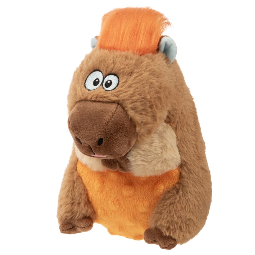 goDog Silent Squeak Capybara Ultrasonic Squeaky Dog Toy, Plush with Chew Guard Technology, Medium