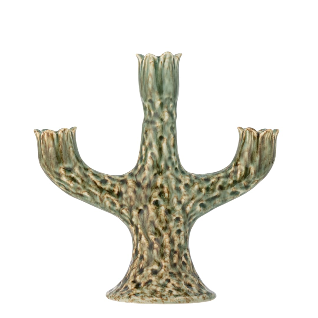 82072563 - Cyrill Candle Holder, Green, Stoneware STOCK: 300