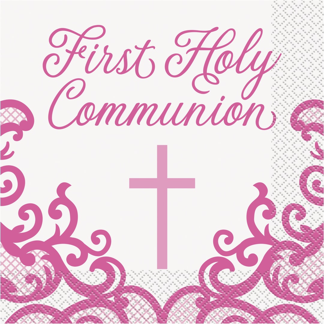 Fancy Pink Cross First Holy Communion Luncheon Napkins, 16ct