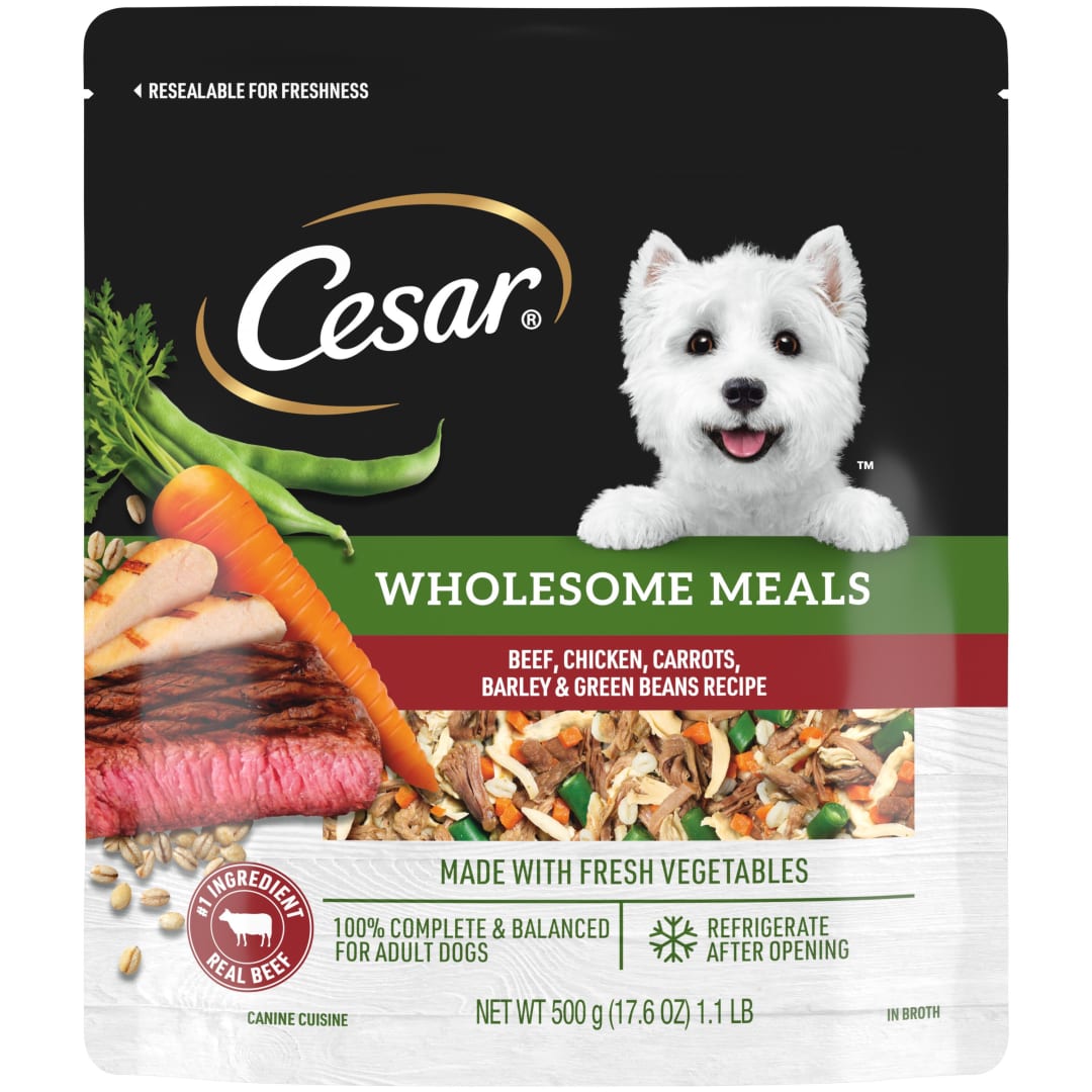 Cesar Wholesome Meals Chicken and Vegetable Recipe Wet Dog Food Beef, 17.6 oz Pouches (12 Ct)