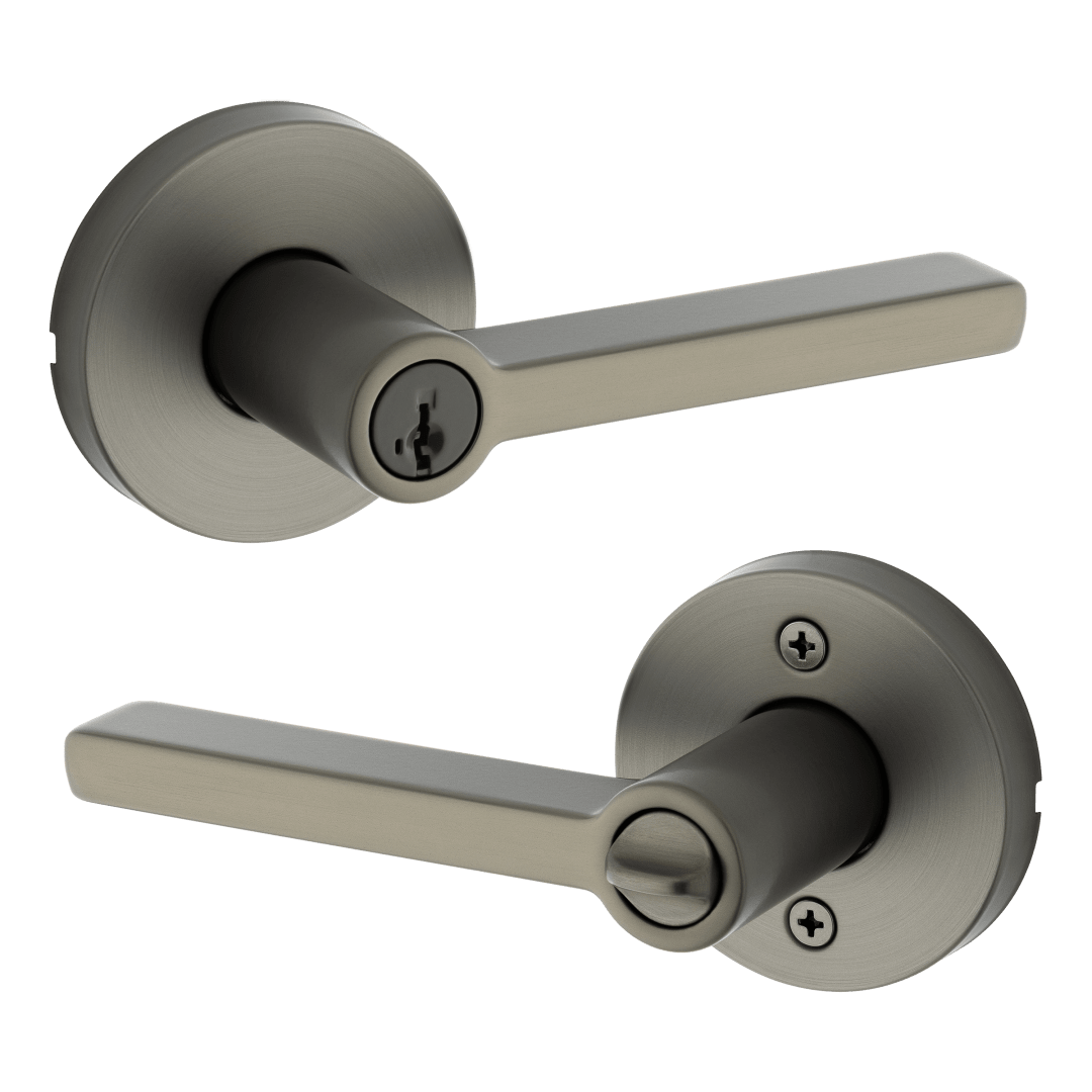 Halifax Keyed Entry Lever featuring SmartKey Security™ w/ Round Rose in Gunmetal