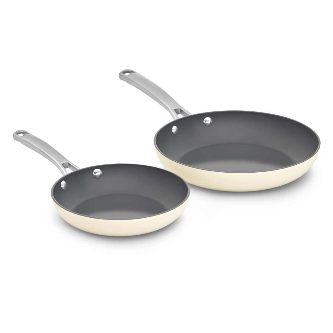 Calphalon Ceramic Nonstick 8 inch and 10 inch Frying Pan Set, Easy Cleanup Ceramic Pans for Searing, Sauteing, PFAS-Free Cookware, Dishwasher Safe, Oven Safe, Flour