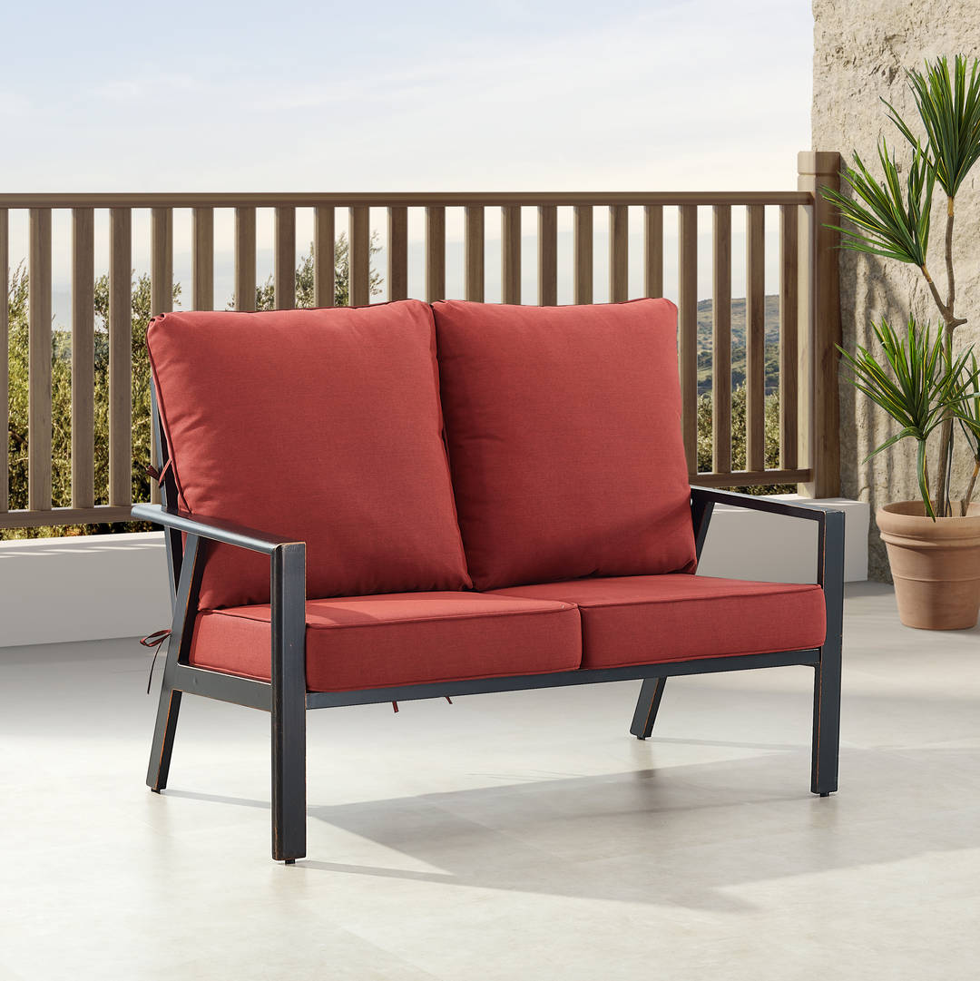 Black Aluminum Patio Deep Seating Loveseat with Cushions
