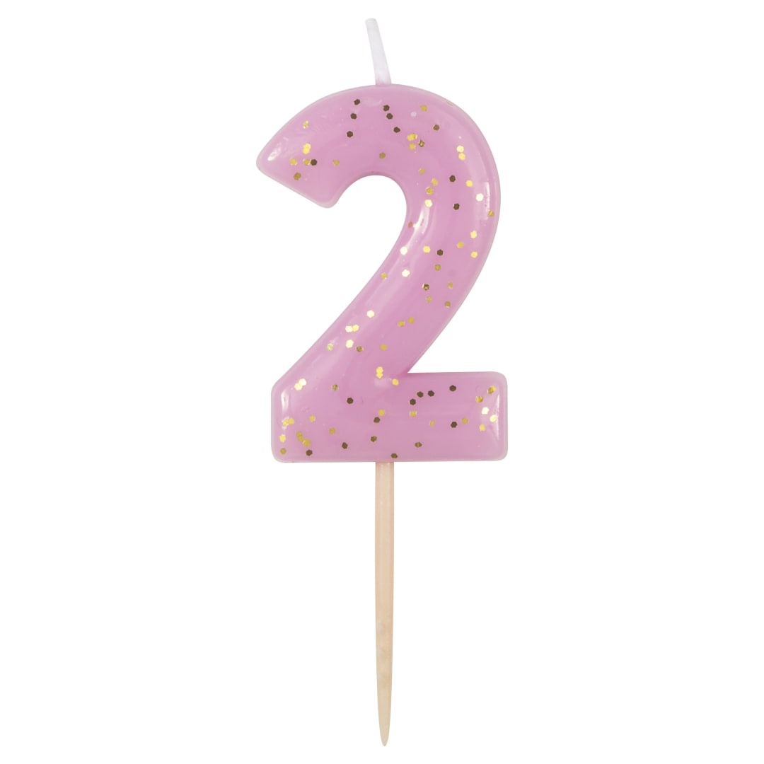 Mini Gold Glitter Pastel Number 2 Pick Birthday Candle