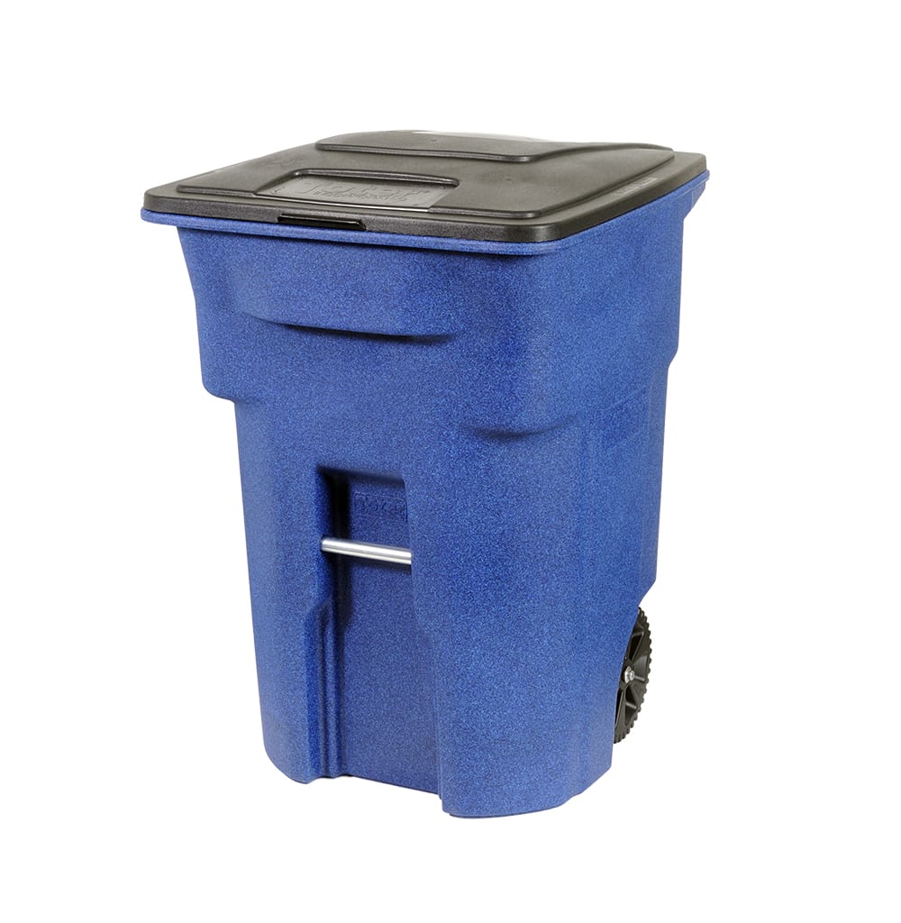 96 Gal. Bluestone Trash Can with Wheels and Attached Lid
