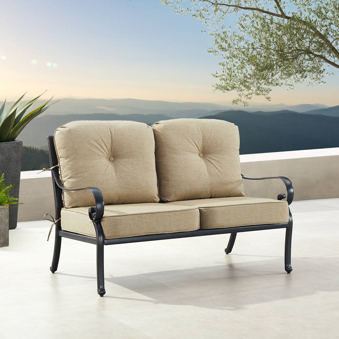 Black Aluminum Patio Deep Seating Loveseat with Cushions