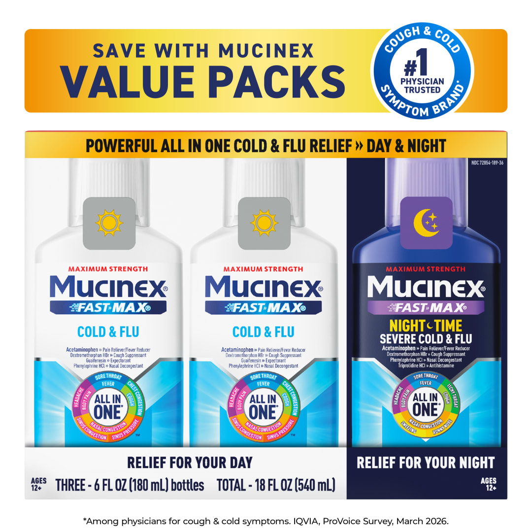 Mucinex Fast-Max Cold & Flu Medicine and Nightshift Severe Cold & Flu All-in-One Multi Symptom Relief Nighttime Medication, Maximum Strength, Liquid - 3 x 6 fl oz