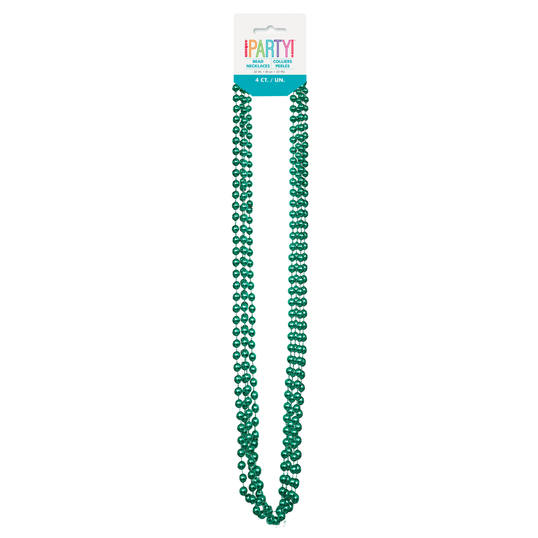 Green Metallic Bead Necklaces 32", 4ct